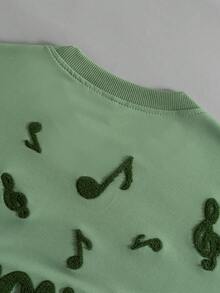 PAVTROS 男士街头风热销音符刺绣T恤，3D立体音乐图案刺绣，适合音乐节、休闲外出、朋友聚会、送给男友/老公的礼物、周年纪念礼物，薄荷绿 - 綠色 - 查看 6