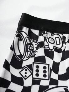 MONOPOLY X SHEIN Calzoncillos tipo bóxer con estampado de cuadros para niño preadolescente - Negro - Ver 4