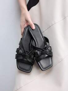 CUCCOO BIZCHIC 沙滩日常外穿方头拖鞋 女士春夏新款时尚简约百搭套脚鞋 假日舒适软底凉鞋 - 黑色 - 查看 5