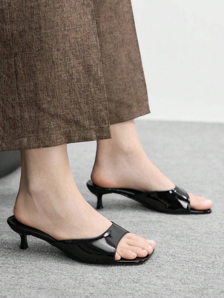 CUCCOO BIZCHIC Women Shoes Spring And Summer New Black One-Piece Open-Toed Women's High-Heeled Sandals Slippers Simple, Fashionable And Comfortable Versatile Commuter Women's Sandals Women's Shoes Summer Shoes