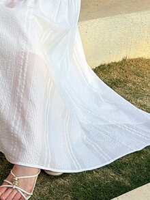 Livesso Beach Party Holiday Outfit Summer 100% Cotton White Halter Midi Dress For Women - Beige - View 7