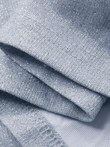 DAZY 女士优雅渐变银色方领花瓣袖中长连衣裙，春夏款 - 藍色 - 查看 10