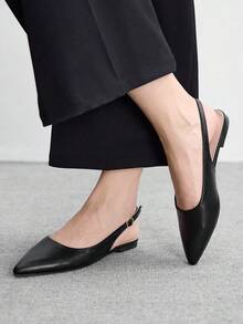 CUCCOO BIZCHIC Women's Fashionable Black Pointed Toe High Heel Shoes, Backless Buckle Strap Slim Heel Pumps For Work - Black - View 3