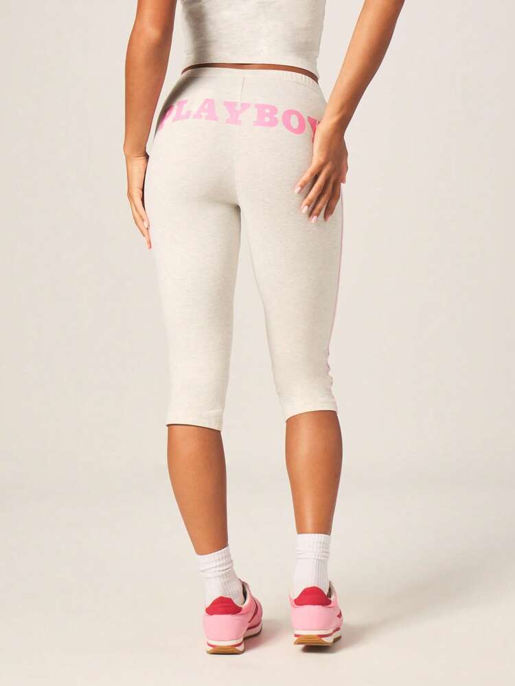 Missguided x Playboy Brand Capri Leggings With Pink Side Stripes And Bunny Logo For Women Casual Everyday Wear