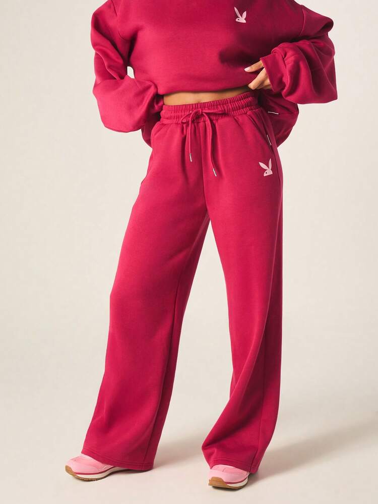 Missguided x Playboy Pantaloni della tuta ampi da donna con coulisse e logo a coniglio, vestibilità morbida, vita alta, adatti per abbigliamento casual e relax