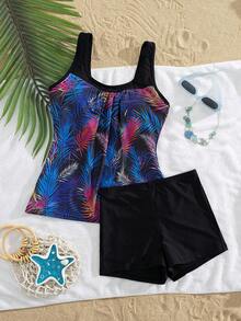 Swim Lushoire 2026 Spring/Summer New Sleeveless Round Neck Dress-Style Printed Modest Mature Tankini Swimwear Set - Multicolor - View 5