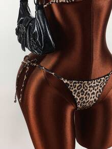 Amplova Conjunto de bikini reversible con estampado de leopardo para mujer, sexy y elegante, adecuado para vacaciones, traje de baño negro sólido básico de doble uso - Multicolor - Ver 6