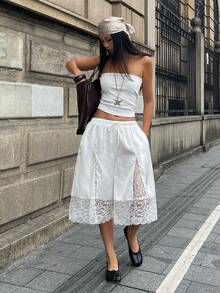 Coolane 女士春夏撞色蕾丝音乐会锐舞节外出狂欢文艺复兴集市俱乐部派对舒适白色裆部裤 - 白色 - 查看 7