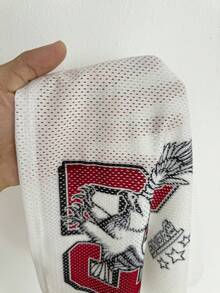 Coolane Damen Sommer Konzert Y2K Streetwear Sport Lässig atmungsaktives Mesh Grafik Nummer Muster weißes Swing Kragen Slim Fit rückenfrei Crop Tops - Weiss - Übersicht 7