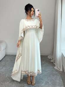 Rafferiza Women's Elegant Commuter Floral Print Shawl Dress - Apricot - View 3