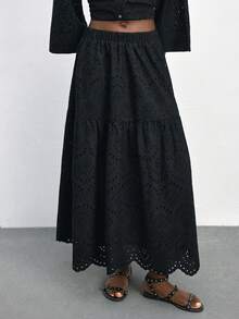 Maija Black Cotton A-Line Embroidered Skirt, Casual & Versatile For Vacation  Spring Summer Beach Outfits - Black - View 7