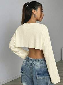 SHEIN EZwear 奶油黄性感竹纤维针织轻薄短袖防晒T恤，适合春夏穿着 - 米色 - 查看 2