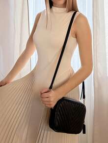 Aless PB 女士優雅百褶緊身A字裙 - 杏色 - 查看 5