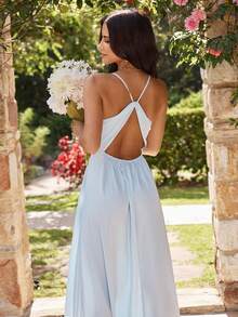 KARISMINA Đầm slip satin màu xanh dương dành cho nữ, kiểu dáng thanh lịch, lãng mạn, thích hợp cho kỳ nghỉ, đám cưới, dự tiệc. Chất liệu mềm mại, thoải mái. Thích hợp cho mùa xuân/hè. - Màu xanh lam - Xem 6