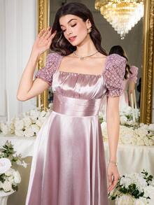Modelyn 女士纯色简约日常穿搭方领短袖连衣裙 - 粉色 - 查看 6