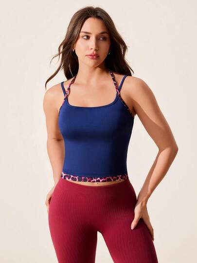 Core Rhythm 女士无袖豹纹吊带背心，修身腰部设计，日常休闲运动装，增强多巴胺