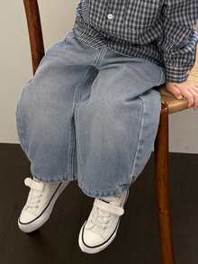 DAZY Toddler Boys' Loose Washed Distressed Denim, Casual Retro Streetwear, Versatile For All Seasons - Light Wash - View 1