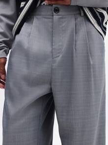 SUMWON Men's Wide Leg Grey Dress Pants With Classic Button Waist Pleated Front Professional Business Formal Trousers, Baggy Suit Pants, Oversize Pants - Grey - View 2