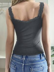 DAZY Women's Contrast Lace Camisole, New Arrival For Autumn - Dark Grey - View 3