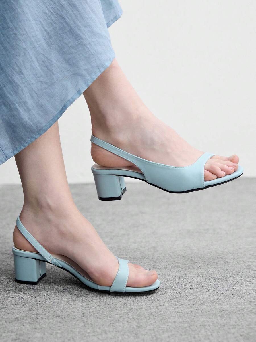 CUCCOO BIZCHIC Simple And Fashionable Sandals For Women's Summer Outer Wear, Spring And Summer New Open-Toed Back Strap Thick Heel High Heels, Side Air Commuting Temperament Women's Shoes - Mint Blue - View 1