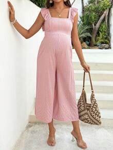 SHEIN Bộ áo liền quần kẻ sọc thường ngày dành cho bà bầu - Nhiều màu - Xem 6
