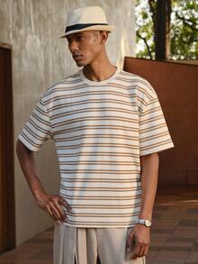 AKNOTIC Business Casual Men's Casual Regular Fit Short Sleeve Round Neck T-Shirt, Summer - Apricot - View 8