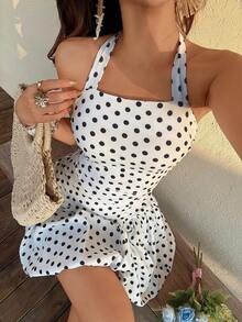 K-Vae 女士时尚波点性感度假街头风连衣裙 - 白色 - 查看 5