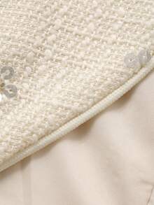 DAZY Women's Elegant Sequin V-Neck Faux Pocket Petal Sleeve Blazer Jacket, Summer - Beige - View 11