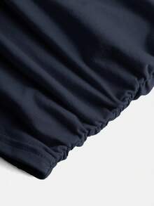 SHEIN Girlism Tween Girl Fitted Casual Crew Neck Short Sleeve T-Shirt With Side Ruffle And Hair Scrunchie,Kids - Navy Blue - View 4