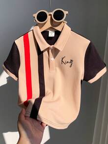 SHEIN 儿童男童休闲日常舒适印花撞色 Polo 领半拉链短袖针织 Polo 衫 - 彩色 - 查看 2