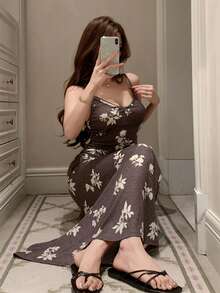 DAZY Women's Sleeveless Allover Print Casual Comfortable Breathable Nightgown - Apricot - View 4