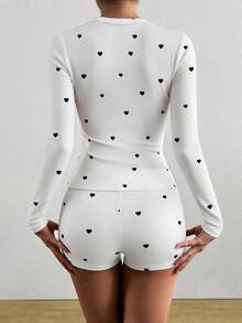 Airaco Casual Fitted Square Neck Long Sleeve T-Shirt & Fitted Shorts 2 Pieces Set - Multicolor - View 2