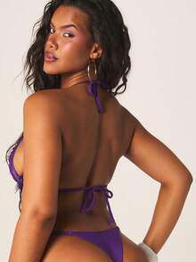 MISSGUIDED Women's Triangle Tie Side Bikini Bottom With String Ties And High Cut Legs - Purple - View 2