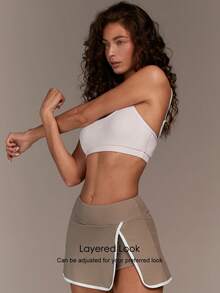 Fluxe 女士运动短裙，纯色跑步网球裙，带短裤口袋，速干运动短裙，健身短裙，运动裙，健身房网球短裙，夏季假期，夏季，春季女士，春季，情人节，外出，度假女士，休闲女士 - 棕色 - 查看 7