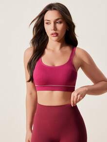 SHEIN Dewbera Sujetador deportivo minimalista, sin costuras y cómodo para mujer - Rosa Fucsia - Ver 3
