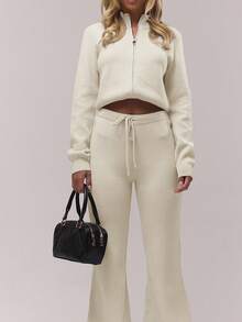 MUSERA Quần ống rộng dáng suông, cạp chun dệt kim, kiểu dáng thoải mái, chỉ có phần đáy, phong cách đồng quê dễ thương, thích hợp mặc ở nhà khi đi học, màu caramel, thích hợp cho tiệc tối, thanh lịch, mùa xuân. - Màu be - Xem 6