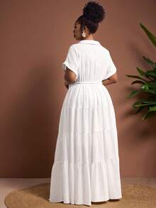 Truni 大码女士优雅白色连衣裙,宽松长款,腰间饰有编织腰带,适合度假、下午茶、邮轮、城市驾车、波西米亚风、音乐节、海滩装扮、复活节、优雅连衣裙、度假装、音乐会装、热带度假装、波西米亚风服装,春夏秋季皆宜。 - 白色 - 查看 3