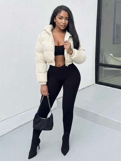 Alexandranx Chaqueta corta casual con capucha de unicolor para el invierno