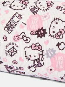 HELLO KITTY AND FRIENDS | SHEIN Cute Cat Bow Pattern Pink Zipper Makeup Bag - White pink - View 3