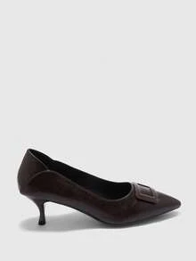 CUCCOO BIZCHIC Buckle Simple And Generous Fashion Versatile Casual Workplace Commuter Women's High Heels Shoes Spring Shoes - Dark brown - View 2