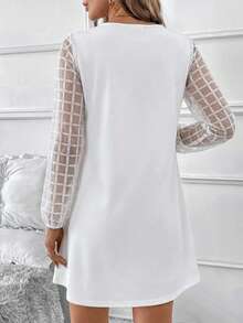 SHEIN Clasi 女士薄纱长袖纯色迷你连衣裙 - 白色 - 查看 2