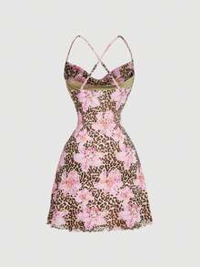 SHEIN MOD 女士夏季时尚豹纹印花露背迷你连衣裙 - 彩色 - 查看 4