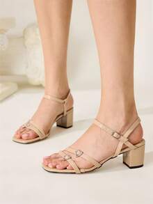 CUCCOO CHICEST Wedding Simple And Generous Fashion Versatile Casual Workplace Commuter Women High Heels Sandals Elegant Shoes Wedding Shoes - Apricot - View 5