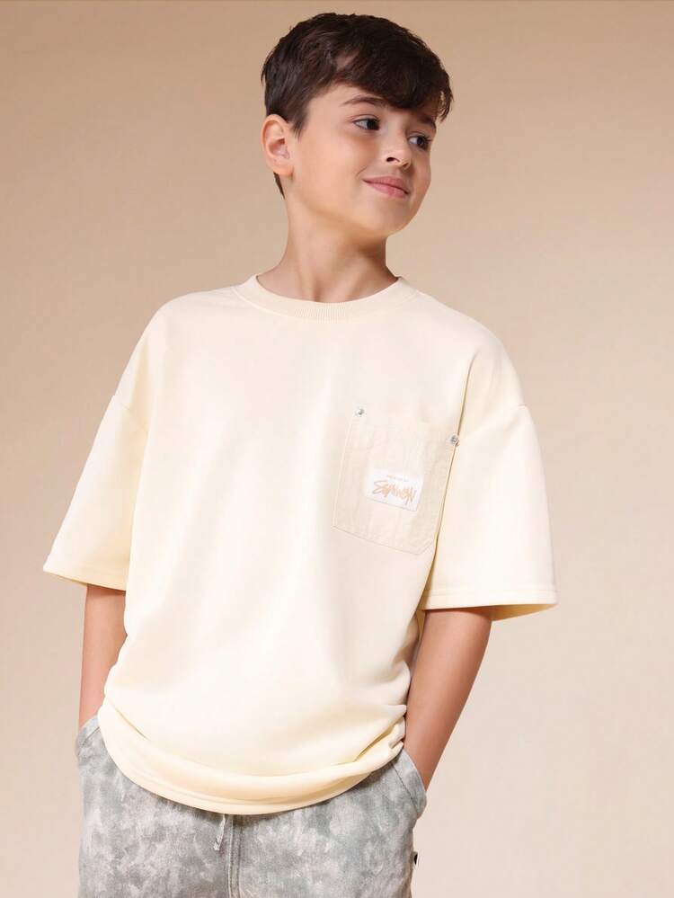 Jungen Oversized Crew Neck T-Shirt mit Brusttasche, Kurzarm T-Shirt für den Alltag