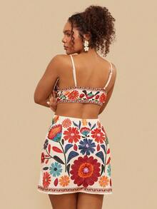 Travachic 加大码热带彩色鹦鹉印花露背无袖休闲夏季度假连衣裙 - 彩色 - 查看 2