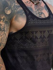 VENTUSAIL Camiseta de tirantes casual de verano para hombre con estampado geométrico - Negro - Ver 4