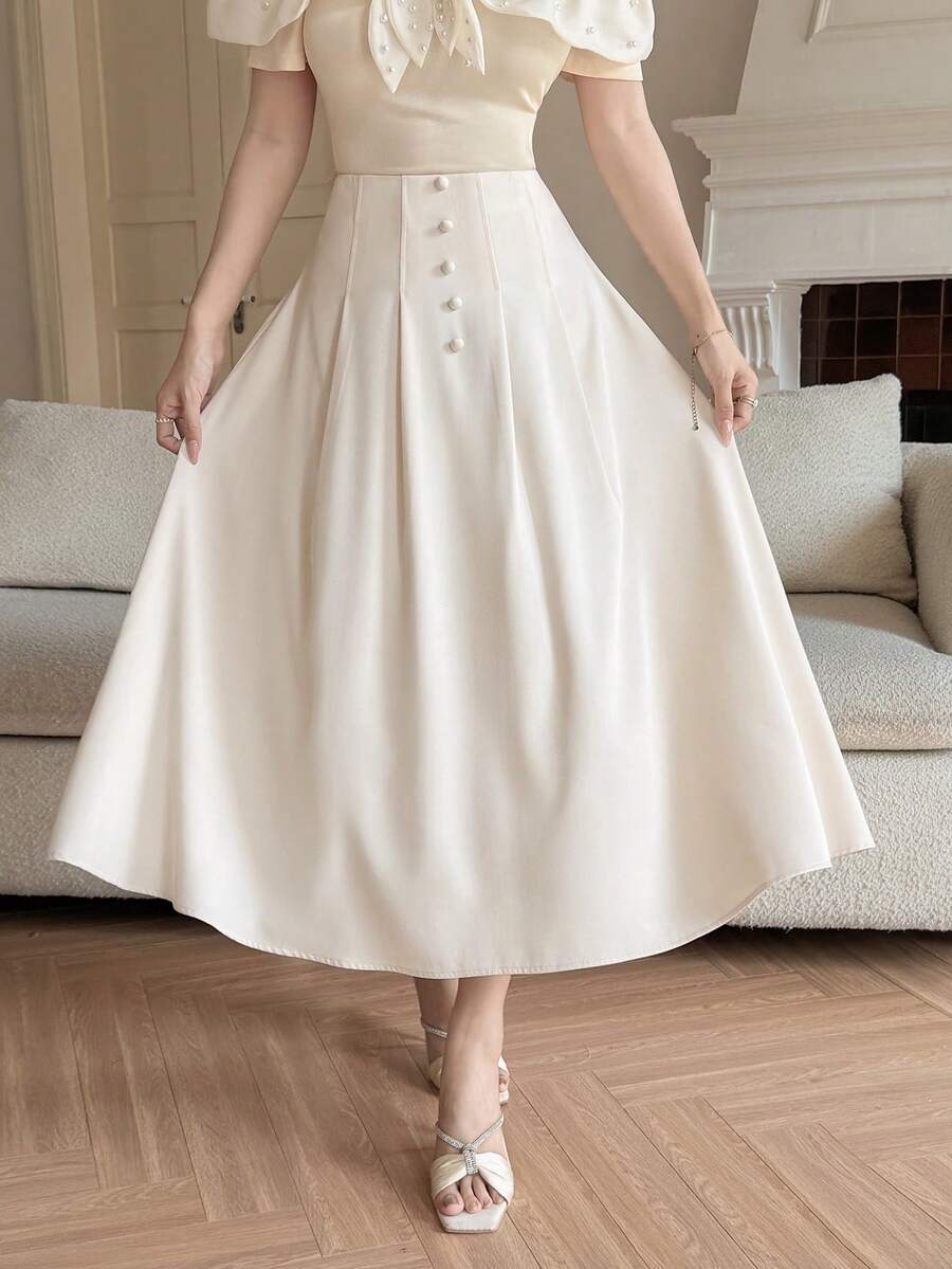 Feyla New Elegant High-Waisted A-Line Skirt, Flattering And Versatile For Daily Wear And Vacation - Apricot - View 1