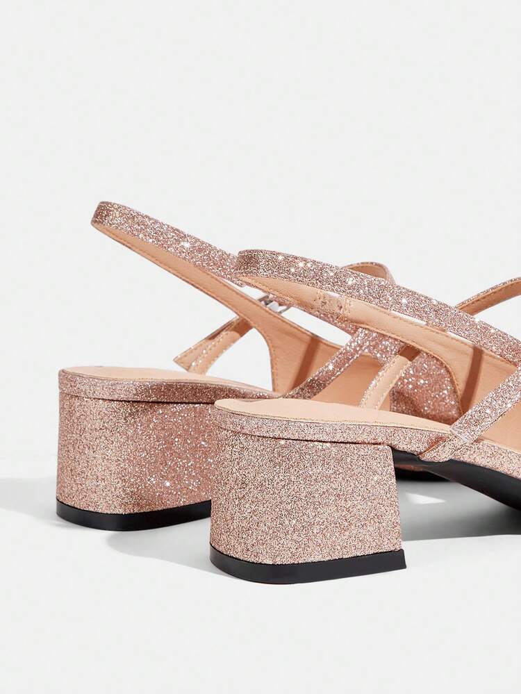 CUCCOO TILAWA Women Shoes Fashion Gold Thick Heel With Square Round Head Empty High Heels