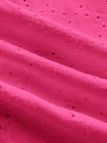 少女款玫红色针织休闲镂空褶皱A字迷你裙，夏季百搭 - 玫紅色 - 查看 7