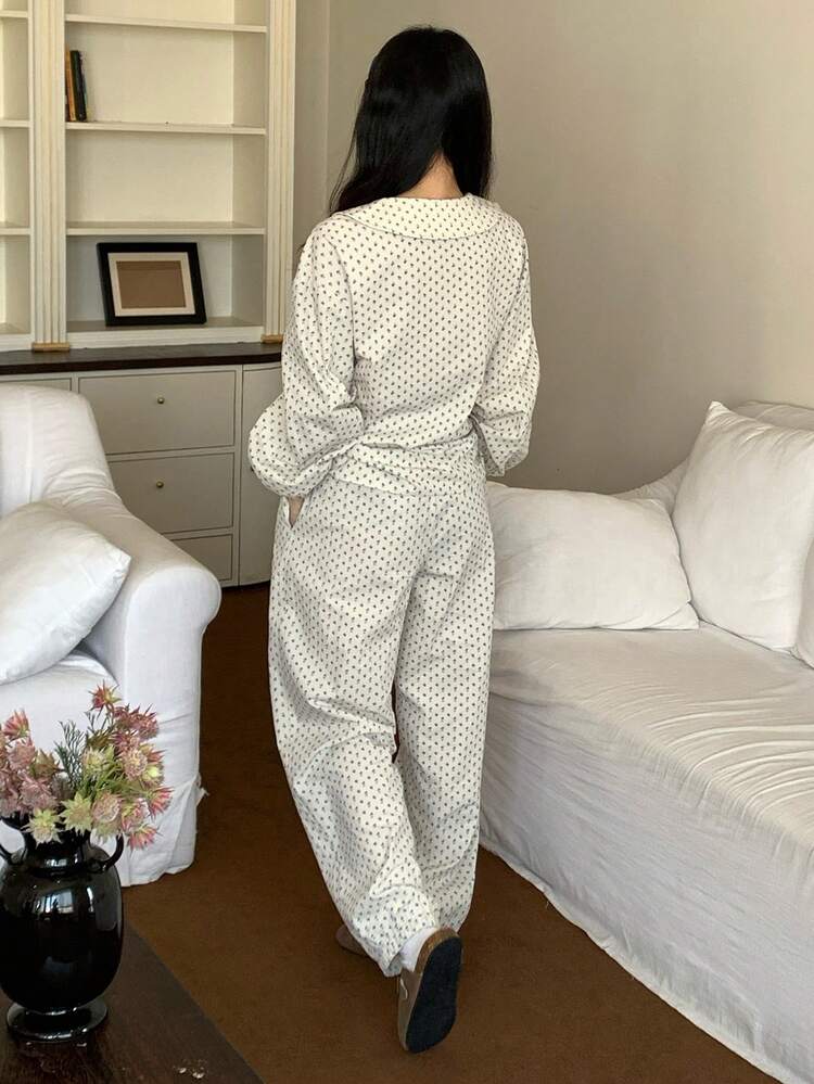 Spring Ditsy Floral Petal Sleeve Pajama Set For Women